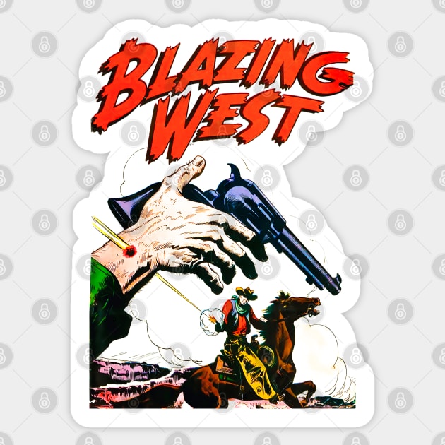 Shot in the Armed Hand Cowboy Duel Blazing West 1948 Retro Vintage Comic Cover Book Sticker by REVISTANGO